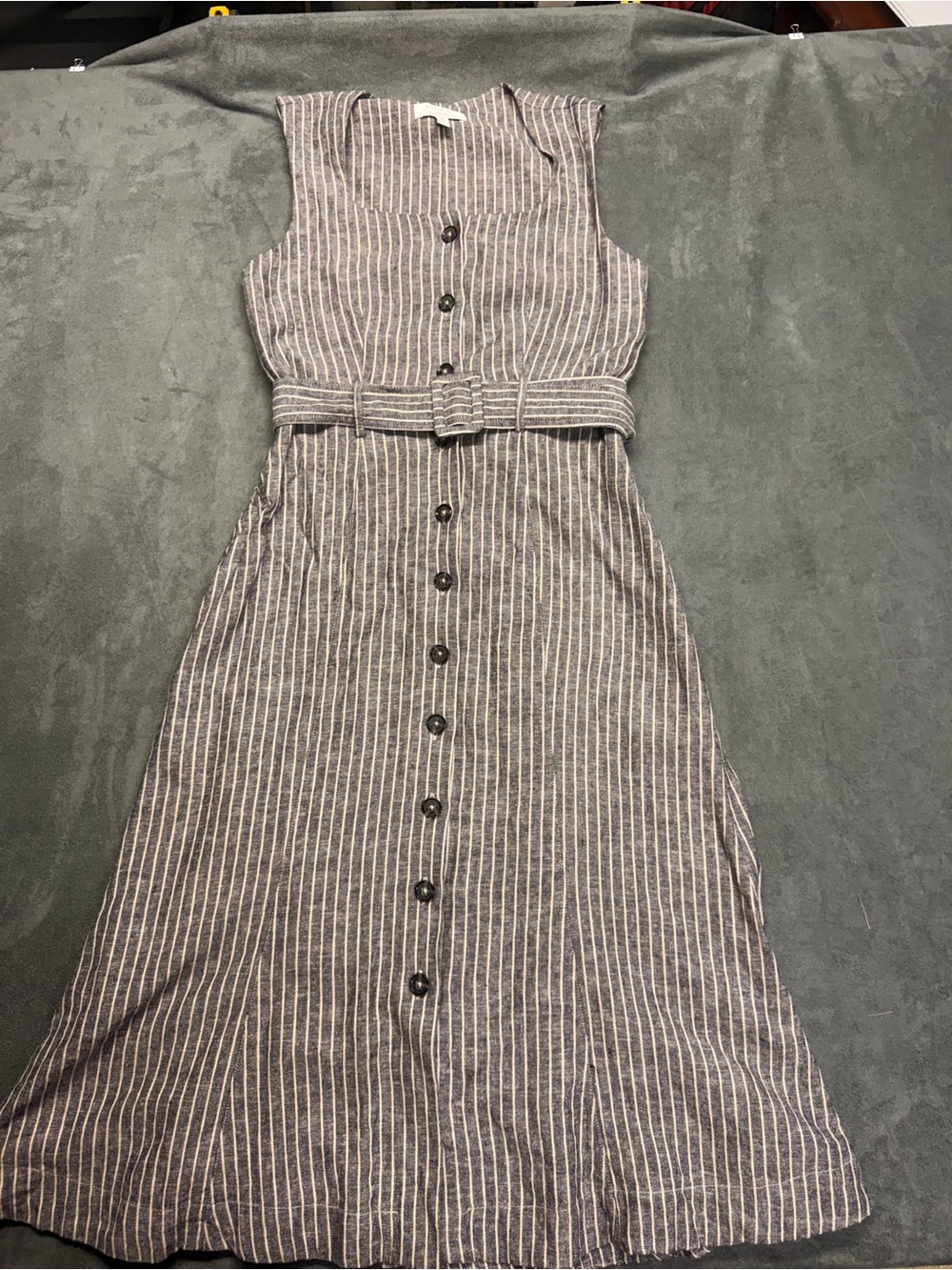 Banana Republic Sleeveless Linen Striped Button-Front Belted Dress